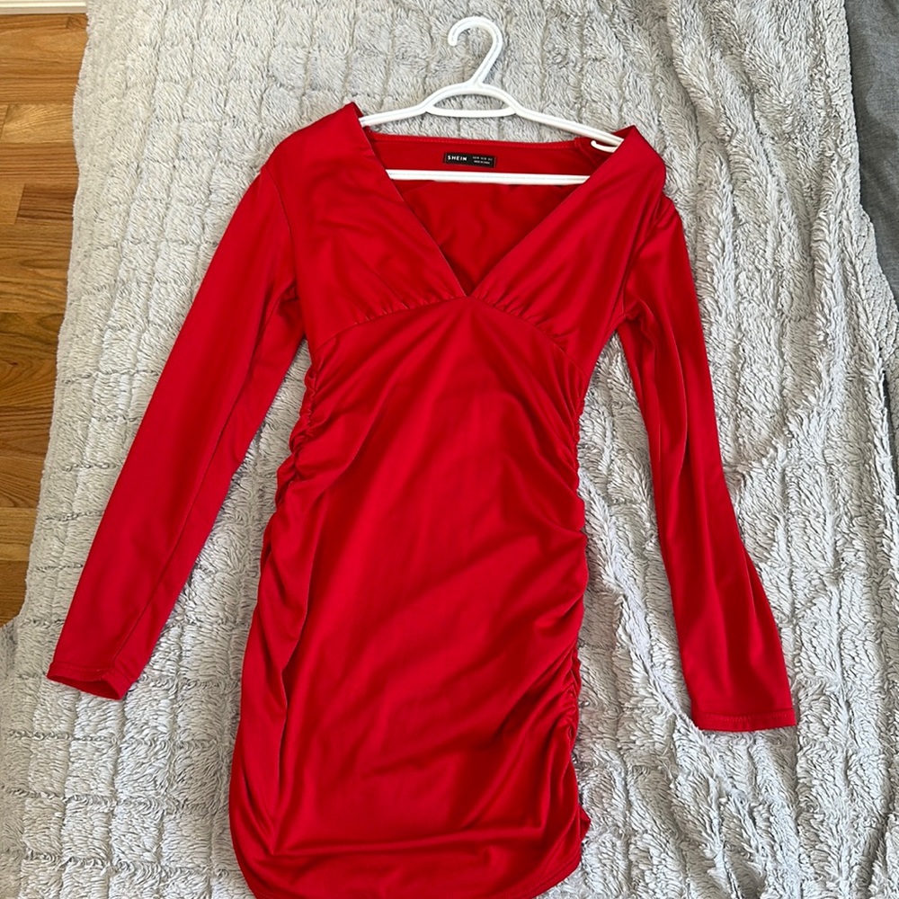 Red long sleeve mini dress